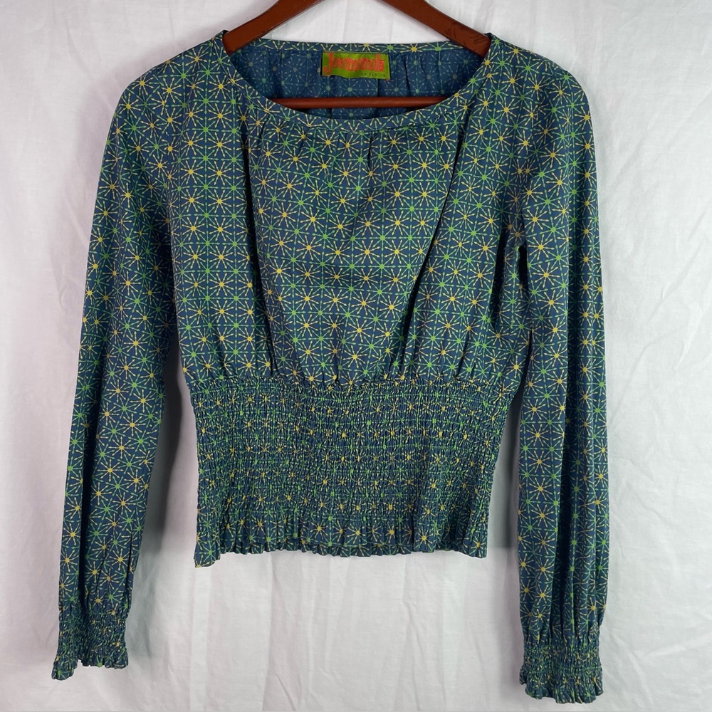 Jocomomola De Sybilla Womens Peasant Blouse Smock Crop Pullover Top Size S Blue
